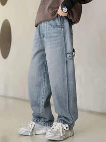 青少年男童裤子，秋季新款儿童休闲宽松直筒牛仔裤