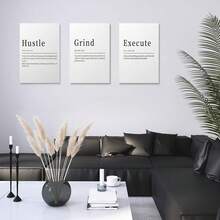 GUBIYU Black Hustle Grind Execution Wall Art Set Of 3 Framed Canvas Office Inspirational Motiviational Wall Decor Art Positive Quotes Posters Living Room Pictures Walls Decor Mens Guys 12x16 - A013 黑白 - 查看 3