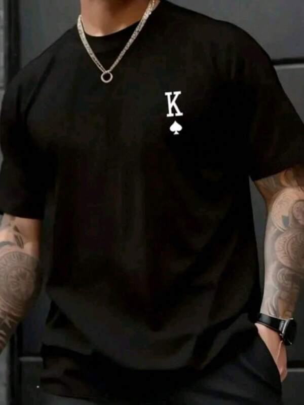 Camiseta Masculina Streetwear K Espadas Baralho Style T-Shirt 100% Algodão  Ajuste Regular    Nenhum    Natal  Dia dos Namorados  Dia do Professor  Dia dos Pais  Ano Novo    Verão