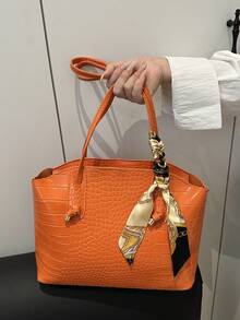 全新时尚高端图案百搭女士单肩包手提包 - 橘色 - 查看 3