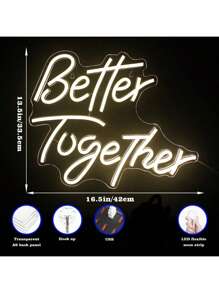 Enseigne au néon "Better Together" alimentée par USB, réglable, décoration murale, convient pour les mariages, la maison, les fêtes, les anniversaires, les cadeaux