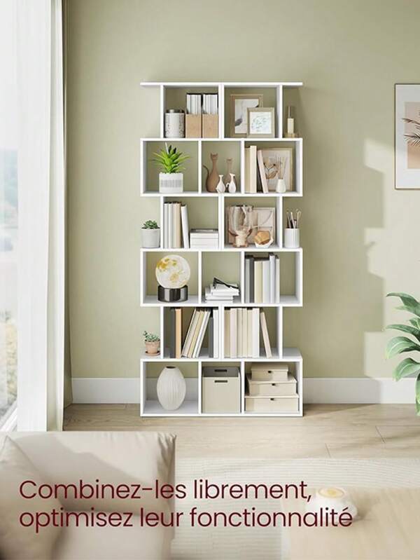 Bibliothèque, Étagère à 5 Niveaux, 24 x 40 x 159 cm, Meuble de Rangement, Cloison Séparateur, pour Salon, Chambre, Bureau, Blanc Nuage
