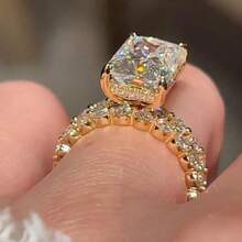 Bộ 2 nhẫn đính hôn sang trọng dành cho nữ đính đá Zirconia, thích hợp đeo hàng ngày, đám cưới, kỷ niệm, tiệc tùng, ngày lễ tình nhân, quà tặng sinh nhật - Vàng - Xem 8