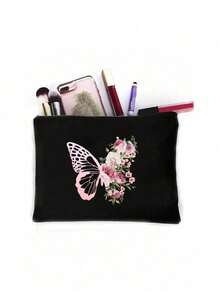 蝴蝶印花大号背包，适合少女，学生背包，时尚黑色青少年背包，适合学校和大学使用；经典长款拉链钱包，大容量，颜色和款式随机；返校笔记本电脑包和保护套 - 黑色 - 查看 11