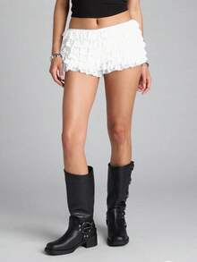 Lace Ruffle Bloomers Women Lolita Mini Shorts Mesh Pumpkin Micro Boy Bottoms Ruffled Pettipants Layered Panties - White - View 6