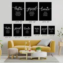 GUBIYU Black Hustle Grind Execution Wall Art Set Of 3 Framed Canvas Office Inspirational Motiviational Wall Decor Art Positive Quotes Posters Living Room Pictures Walls Decor Mens Guys 12x16 - Áp phích Black Hustle - Xem 2