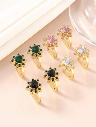 Trending European & American Style Heart Shape Earrings With 8pcs Rhinestone, Elegant Feel Versatile Niche Earrings