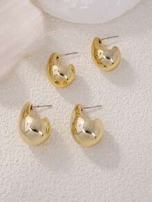 6-18pcs Minimalist Geometric Pattern Wide C-Shape Knitted Earrings, Design - Gold - View 5