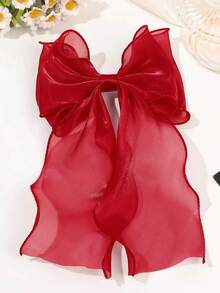 1pc Mesh Bow Hair Clip, Suitable For Daily Wear, Large Size Hair Accessory For Hairstyling - Red - View 4