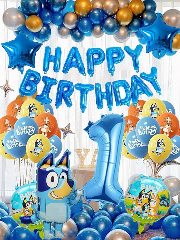 Bluey Conjunto de balões de látex com filme de alumínio de desenho animado  Animation, modelo de conjunto de balões, despedida de solteira, festa de dança, festa de casamento, balão de decoração de aniversário, balão azul de número 1 a 9, adequado para conjunto de balões de festa de aniversário, festa de cerimônia de crescimento de aniversário