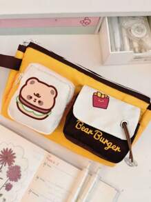 1pc Bear Burger Design Pencil Case, Large Capacity Stationery Storage Bag,For School Supplies,Back To School