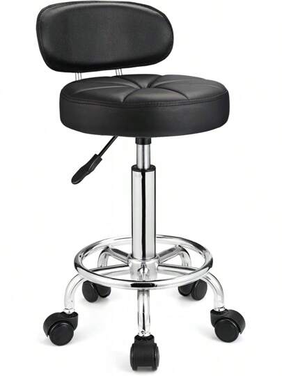 Swivel Stools With Wheels Height Adjustable Rolling Spa Stool Backrest Black