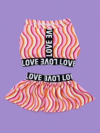 1set Letter Graphic Colorful Striped Print Pet Sport Skirt