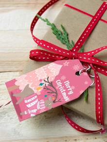60pcs,Pink Christmas Gift Wrapping Decoration Label, Brown Paper Bag, Paper Box, Gift Bag, Gift Box Decoration Label, Santa Claus, Christmas Tree, Elk, Snowman And Other Christmas Element Packaging Decoration Label, With Brown Hemp Rope, Random Blending Of Patterns Christmas Christmas Decorations Christmas Pajamas Christmas Gifts Christmas Decor - Multicolor - View 7