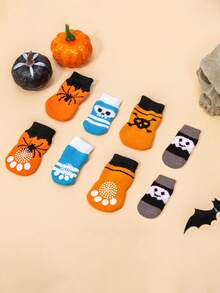 4/8pcs Random Print Pet Anti-Slip Socks, Suitable For Small And Medium Dogs, Anti-Slip, Puppy Protective Socks - Multicolor - View 2
