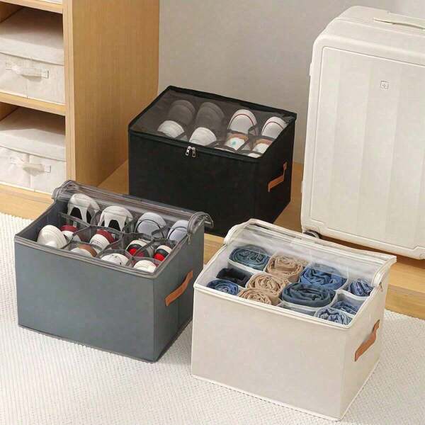 1pc Foldable Fabric Shoe Storage Box With Dust Cover, Large Capacity, Non Printed Design, Hand Washable, Used For Organizing Bedroom Closets