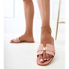 女士粉色拖鞋，带装饰，淡紫色