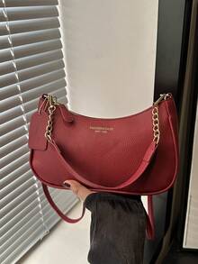 Bolso cruzado de mujer minimalista y versátil de unicolor con letra, elegante bolso de hombro con cadena, adecuado para compras, llevar billetera, mujeres jóvenes, estudiantes universitarios, recién graduados, trabajadores de cuello blanco. Ideal para oficina, universidad, trabajo, negocios, viajes al trabajo, actividades al aire libre, viajes y excursiones. - Rojo - Ver 3