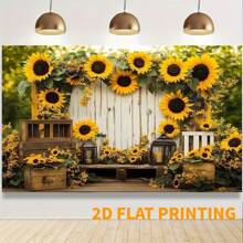 2D 多功能向日葵和玫瑰花园摄影背景 - 易于悬挂的涤纶横幅，适用于家居装饰、生日、周年纪念日和其他场合