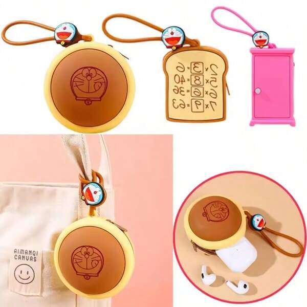 Doraemon محفظة سيليكون مطاطي على شكل دوراييمون، محفظة نسائية أنمي كرتونية جميلة للأولاد والبنات، حقيبة تخزين متعددة الوظائف لحفظ العملات والنقود والسماعات