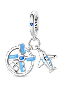 1 pièce Pendentif de la série de voyage en argent sterling S925, avion, bagage, navire, moulin à vent, écouteurs, notes de guitare, collier de mode personnalisable DIY, fabrication de bracelets, bijoux pour femmes