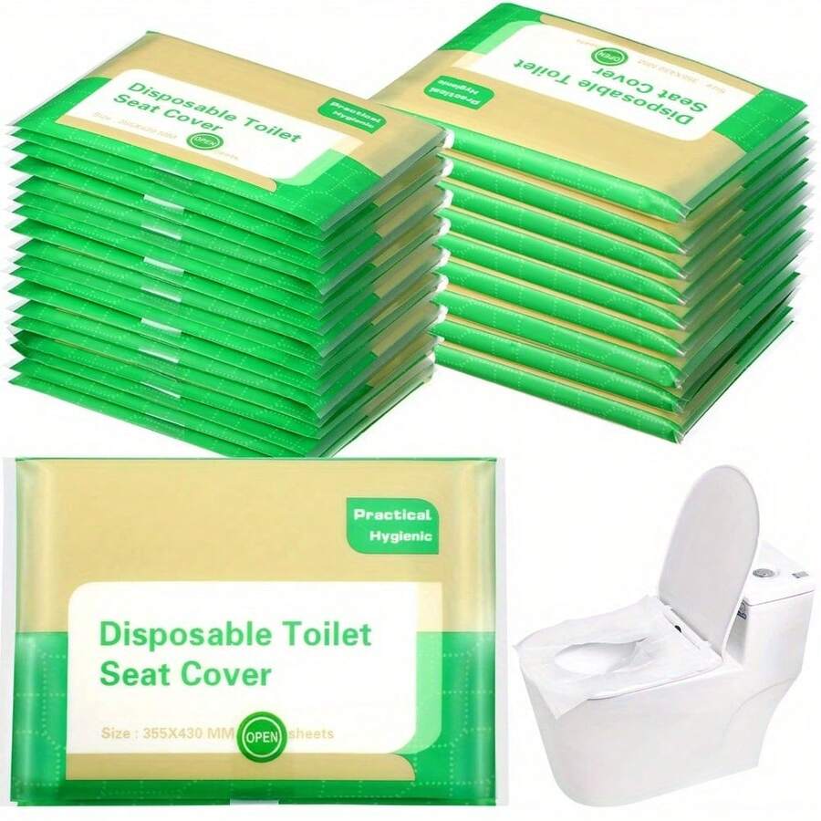 50pcs Flushable Disposable Toilet Seat Covers - Portable, Hygienic Paper Protectors For Travel, Potty Training, School, Camping & Public Restrooms - 50pcs - View 1