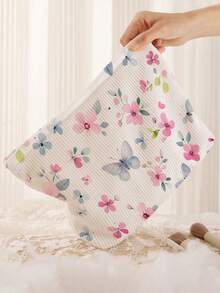 1pc Portable Butterfly & Flower Pattern Dual-Sided Printed Zipper Makeup Bag, Multifunctional Travel Toiletry Organizer Pouch,Fall Decor,Autumn Decor,Room Decor - Multicolor - View 5