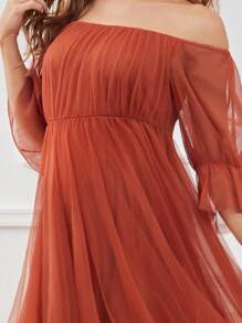 大码优雅露肩泡泡袖孕妇拍摄礼服正式连衣裙，适合特殊场合晚会伴娘礼服