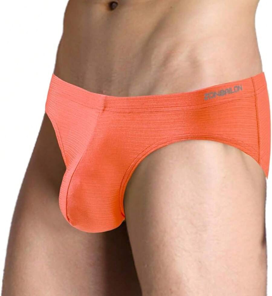 Mens Silk Underwear Briefs Pack Bulge Enhancing Pouch Stretch Bikini Underwear Straight Men L XL 2XL 3XLChristmas IVEB - 橘子 - 查看 1