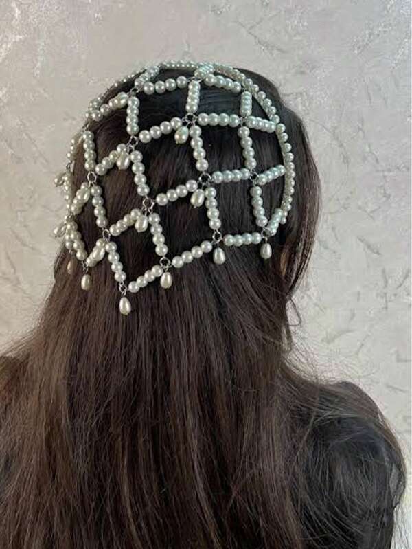 1pc Pearl Pendant Hair Hoop, Retro Bridal Hair Chain
