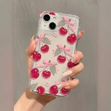Ribbon Red Cherry  Anti-Drop Soft Shell With A Minimalist High-End Feel, Suitable For Iphone 14 Pro Max, Apple 13 Phone Case, Couple'S XS Max, New Model 12 Pro Anti-Drop, XR Frosted, 11 Unisex, 13 Full Coverage, 15 PRO Soft Shell, 15 Protective - Clear - View 7