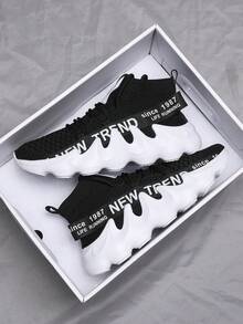 Giày thể thao đế dày siêu nhẹ Flame dành cho nam, giày thể thao ngoài trời thông thường, cá nhân hóa mọi mùa - Trắng và đen - Xem 6