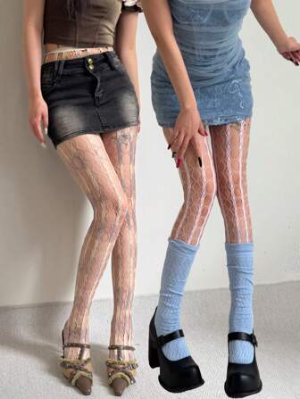 1pc Tie-Dye Tie Dye Hollow Out Fishnet Pantyhose, Suitable For Casual, Party, Performance Matching And Gift
