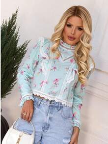 Women's Long Sleeve Florida Blouse / With Ruffle / Group Details / Yi1277 - 淺藍色 - 查看 2