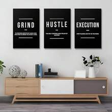 GUBIYU Black Hustle Grind Execution Wall Art Set Of 3 Framed Canvas Office Inspirational Motiviational Wall Decor Art Positive Quotes Posters Living Room Pictures Walls Decor Mens Guys 12x16 - Black 001 - 查看 10