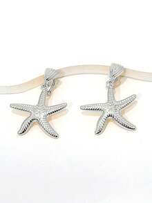 1 对夸张合金金海洋系列海星夹式耳环，适合女士，时尚，适合旅行、派对、日常佩戴 - 金色鑲鑽海星耳釘 - 查看 8