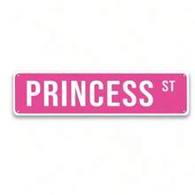 1pc 4X16 Inches "Princess St" Pink Metal Tin Sign, Dormitory Posters, Room Wall Arts, Youth Room Decoration, Cute Room Decor For Teen Girls, For Indoor & Outdoor Use, Bedroom Decor, Summer Party, Home Wall Decor, Dormitory Decor, Perfect Gift For Girls - Multicolor - View 1
