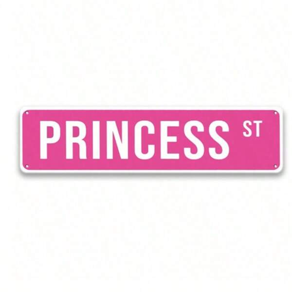 1pc 4X16 Inches "Princess St" Pink Metal Tin Sign, Dormitory Posters, Room Wall Arts, Youth Room Decoration, Cute Room Decor For Teen Girls, For Indoor & Outdoor Use, Bedroom Decor, Summer Party, Home Wall Decor, Dormitory Decor, Perfect Gift For Girls