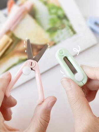 Portable Mini Scissors, Carry-On Small Scissors For Student Crafts, Retractable Child Safety Paper Cutting Knife, Manual Tools Cute Round Head Scissors, Retractable Keychain Pendant For Crafts And Travel - Safe And Creative Art Supplies