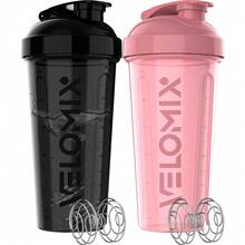 2-Pack 28oz Protein Shaker Bottles With 2 Stainless Steel Whisk Balls - Leakproof Gym/Travel/Workout Mixer Cups For Protein Powder, Pre-Workout & Smoothies (Blue & Clear) - 95) 粉紅色/黑色 - 查看 1