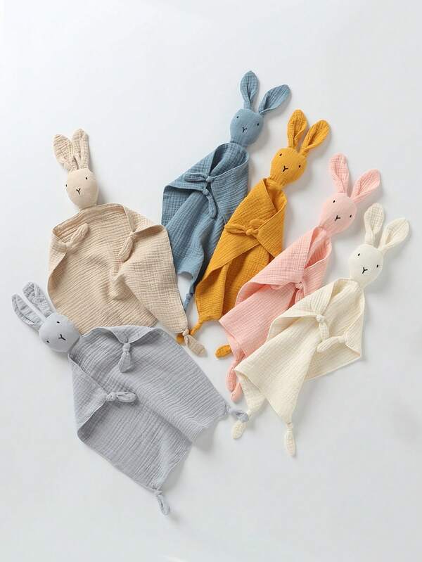 1pc Baby Muslin Comforter Blanket, Newborn Bunny Soft Sleeping Rags, Crinkle Cloth Soother For Soothing And Sleeping