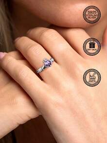 1 chiếc nhẫn vương miện bằng bạc Sterling S925 đính đá Zirconia màu tím, nhẫn nữ, nhẫn bảo vệ lòng trung thành, nhẫn đính hôn, quà tặng ngày lễ tình nhân, quà tặng sinh nhật, kèm hộp quà tặng - Màu Lilac Tím - Xem 7