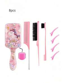 5件套时尚女孩护发工具套装，包含超细雾化护发瓶、化妆水喷雾瓶、方形透明卡通梳、顺滑梳、家用护发梳、礼品、发饰、护发刷组合及连续喷雾瓶（6.8盎司/200毫升）和侧梳造型梳套装 - 彩色 - 查看 19