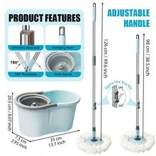 Spin Mop And Bucket Set, Bathroom Mop Bucket, 360° Spin Mop Bucket System With 3 Microfiber Mop Replacement Heads And Stainless Steel Adjustable Handle For Floor Cleaning, Bucket Floor Cleaning System - 綠色 - 查看 2