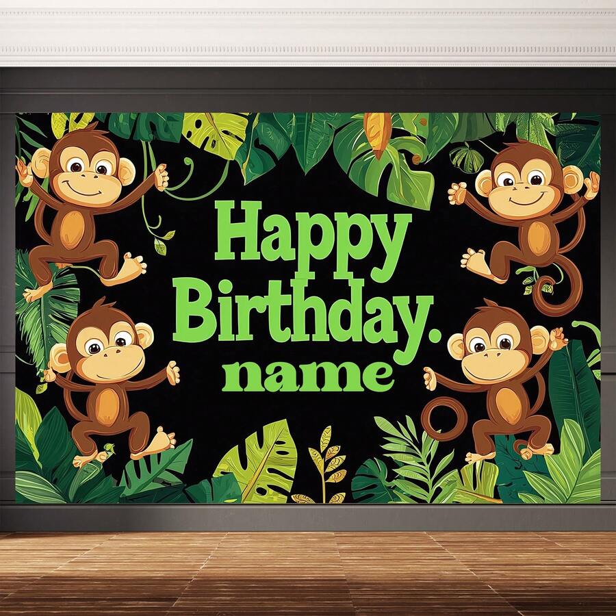 Customizable Personalized Monkey Jungle Themed Party Birthday Backdrop ...
