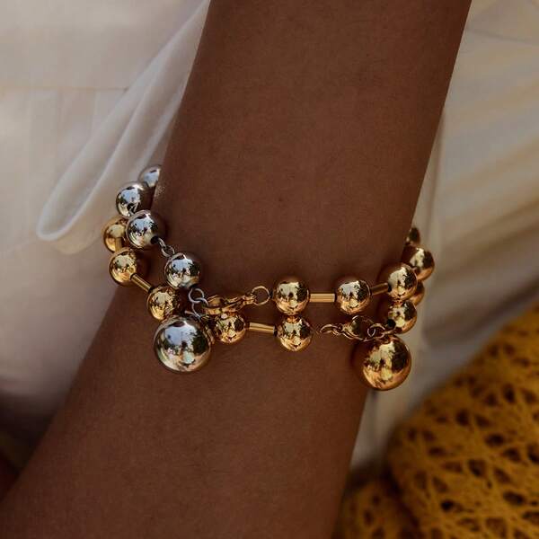 Pulsera de pulsera de acero inoxidable con cadena y cuentas, pulsera metálica de 18 K chapada en PVC, joyería impermeable