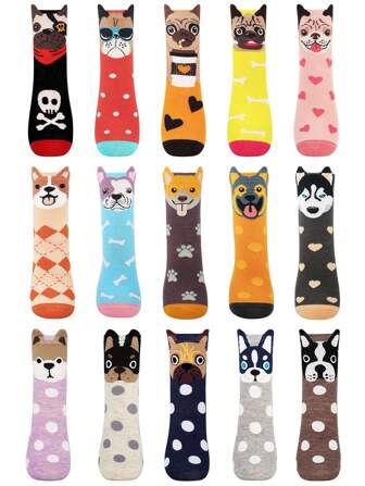 5 Pairs Dog Socks Women's Cute Socks Cute Dog Pattern Socks Free Size 35-38 Dachshund Pug Boston Dog Gifts For Women Suitable For Indoor And Outdoor Use The Best Gift For Dog Mom Mother's Day Gifts Christmas Gifts