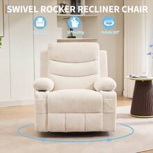 Studyset Swivel Rocker Recliner Chair With Massage And Heat,360° Oversized Recliner Single Sofa Seat,Lazy Boy Reclining Sofa With Side Pockets, Front Pockets And Cup Holder,Heavy Duty Reclining Chair For Living Room - Corduroy | Beige - 查看 7