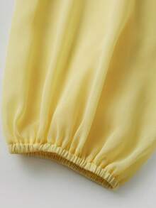 Women's Autumn Sheer Mesh Tops Long Sleeve V Neck Ruffle Trim T-Shirt With Scarf - Yellow - View 3