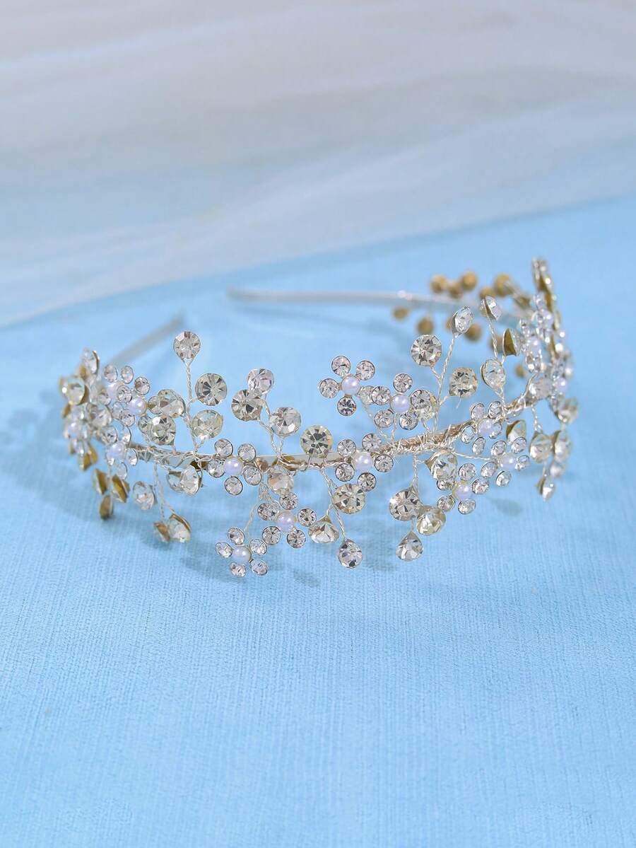 1pc Elegant & Luxurious Bridal Crystal Headband, Handmade Wedding Party Hair Accessories - Silver - View 1
